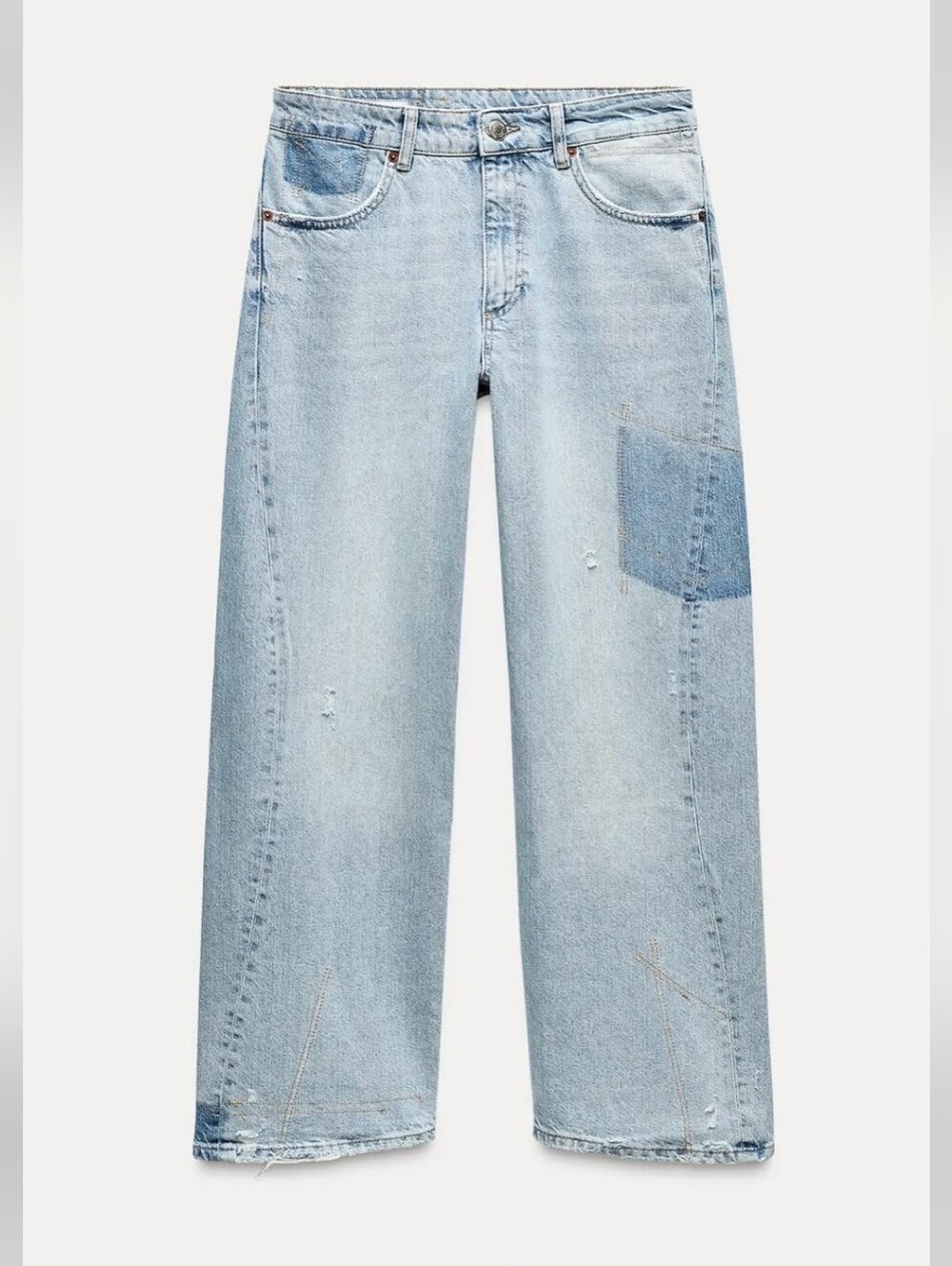 ZARA TRF Slouchy Curve Leg Light Blue Washed Wide-Leg Relaxed Jeans